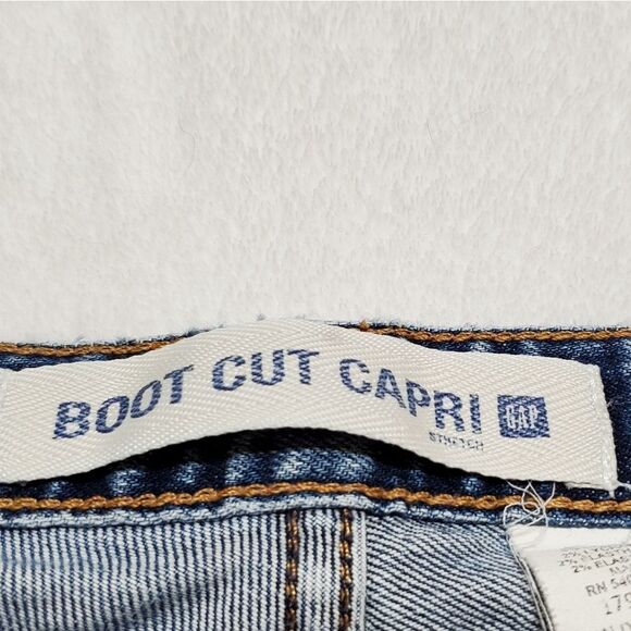 VINTAGE 1990s GAP Boot Cut Capri Jeans Mid Rise Mid Wash Cropped USA Made 6 Reg - Picture 10 of 11